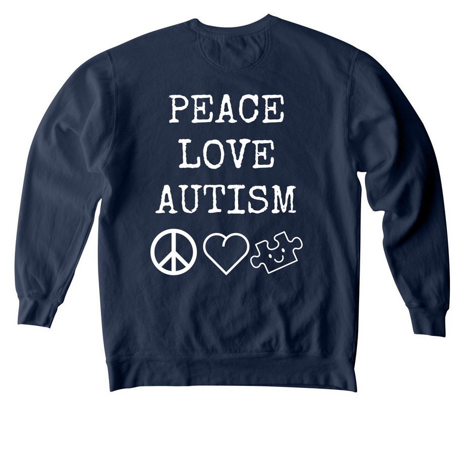 Team John Rush - Peace Love Autism ????, a True Navy Comfort Colors Crewneck Sweatshirt (back-view)