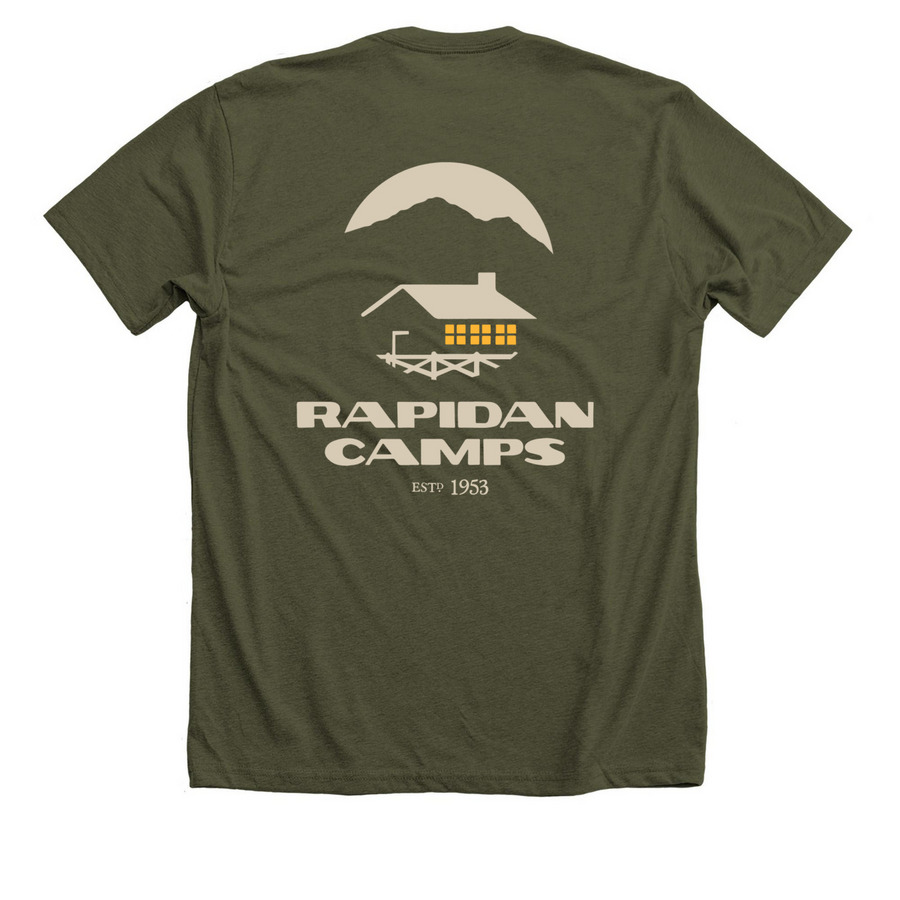 Rapidan Camps, a Heather Military Green Premium Unisex Tee (back-view)