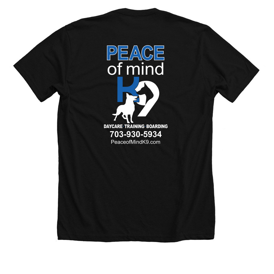 I like dogs and 3 people, a Solid Black Blend Premium Unisex Tee (back-view)