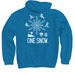 2023 ONE SNOW Shirts (image on back), a Sapphire Pullover Hoodie (back-view)