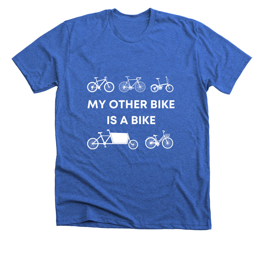 My Other Bike is a Bike Tee, a Heather True Royal Premium Unisex Tee