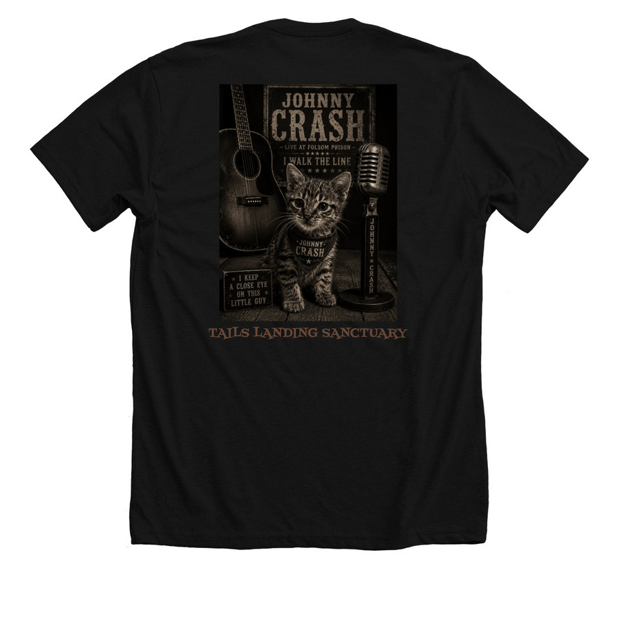 JOHNNY CRASH, a Solid Black Blend Premium Unisex Tee (back-view)