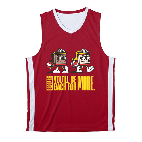 SPOILER: You'll be back for MORE!, a Deep Red/ White Reversible Basketball Jersey
