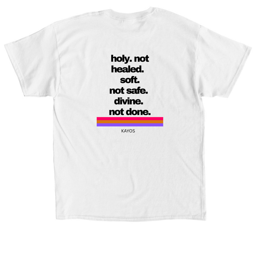 KAYOS // Unfold Comfortably &nbsp; &nbsp;, a White Classic Unisex Tee (back-view)