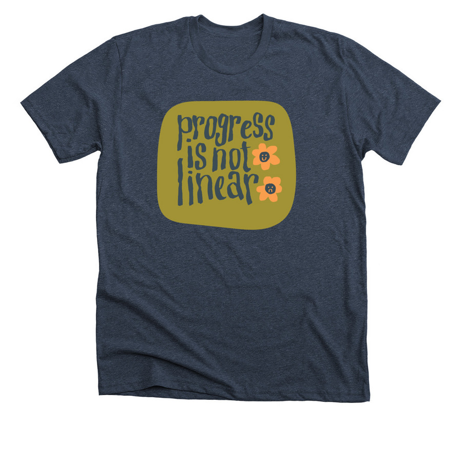 progress is not linear, a Heather Midnight Navy Premium Unisex Tee