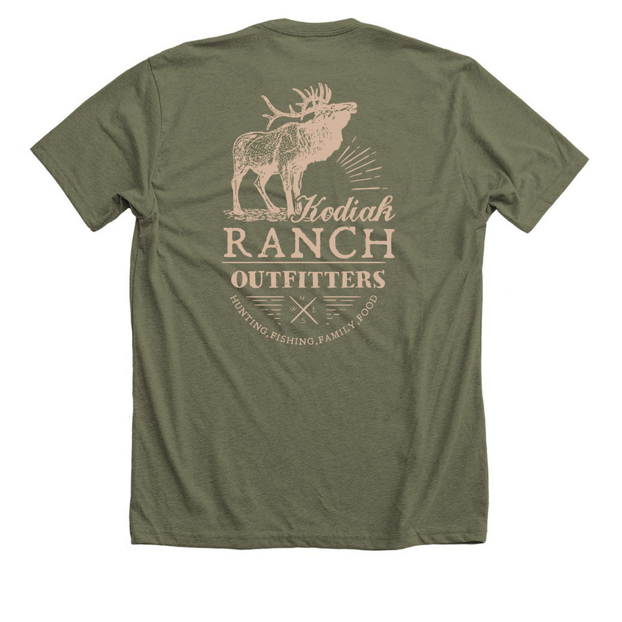 KRO Elk Design -Tshirts, a Heather Olive Premium Unisex Tee (back-view)