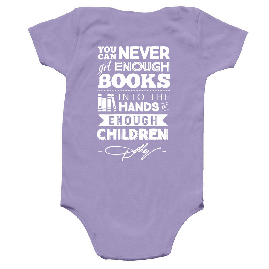 Infants State Logo with Dolly Quote, a Lavender Infant Onesie (back-view)