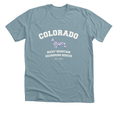 Collegiate Dachshund, a Heather Blue Lagoon Premium Unisex Tee