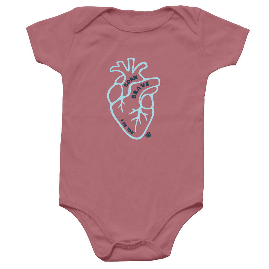 Born Brave Heart Onesie, a Mauve Infant Onesie