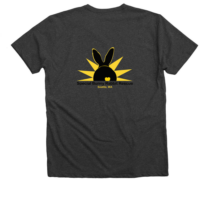 Special Bunny Logo: 2-Sided, a Dark Grey Heather Premium V-Neck Tee (back-view)