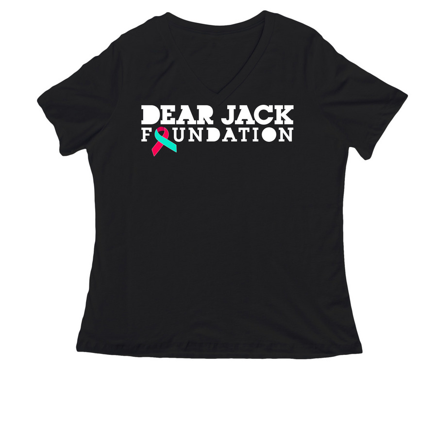 Dear Jack T-Shirt (White Logo), a Black Women's Relaxed V-Neck Tee
