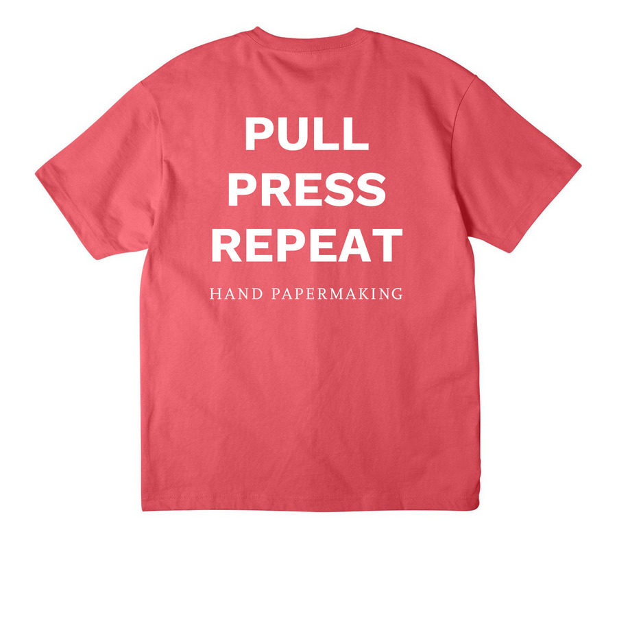 Hand Papermaking Pull Press Repeat Shirt, a Vintage Red Unisex Heavyweight Tee (back-view)