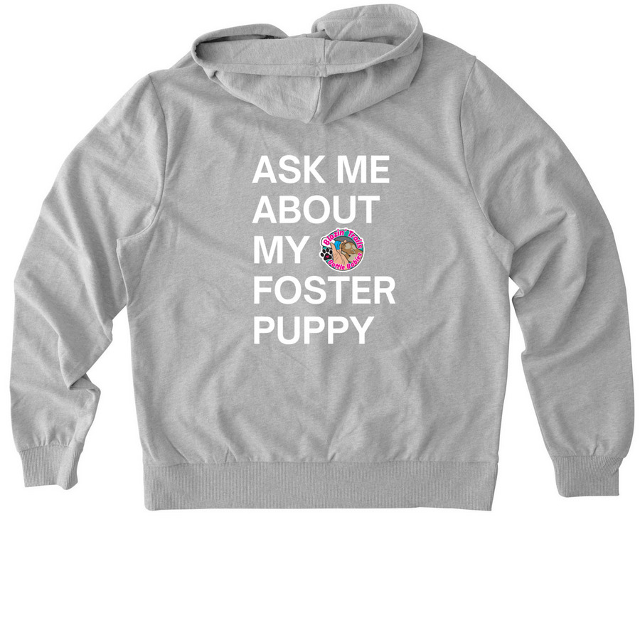 Ask Me About My BTBB Foster Puppy (zip-up), a Granite Grey Heather Allmade Organic French Terry Zip Up Hoodie (back-view)