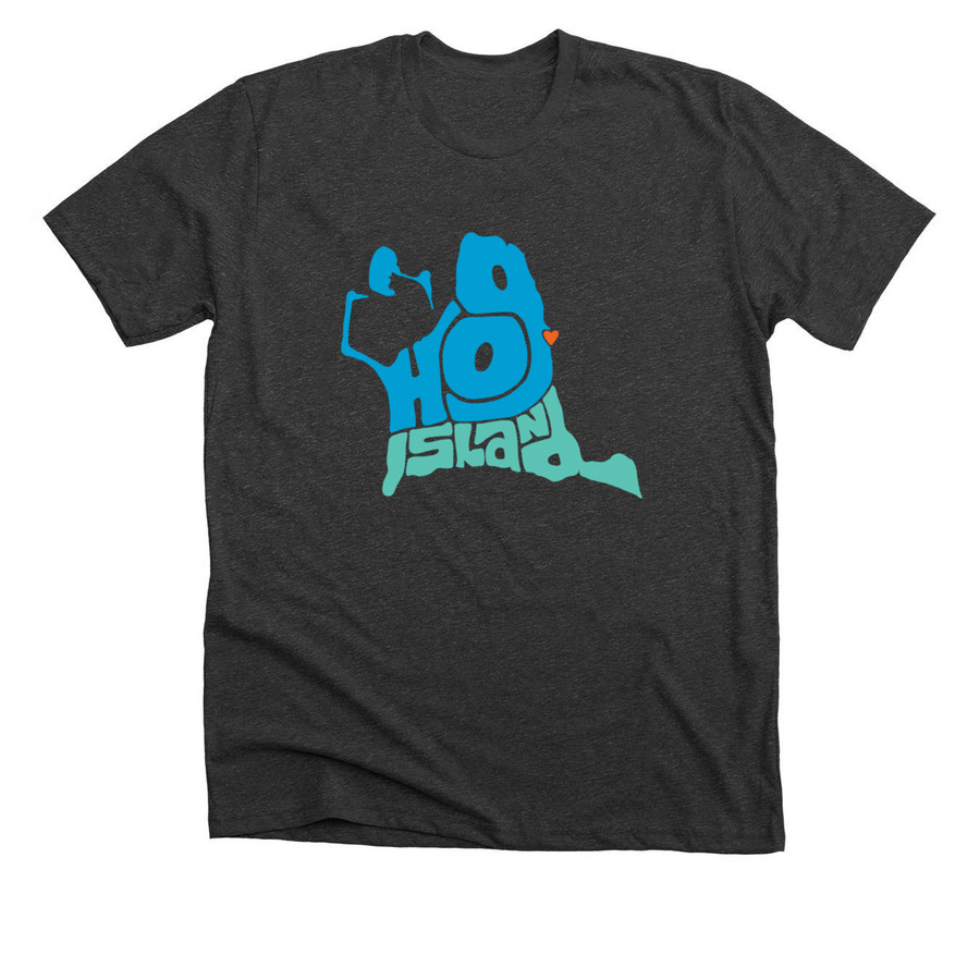 Island Word Shirts - Blue Logo, a Dark Grey Heather Premium Unisex Tee