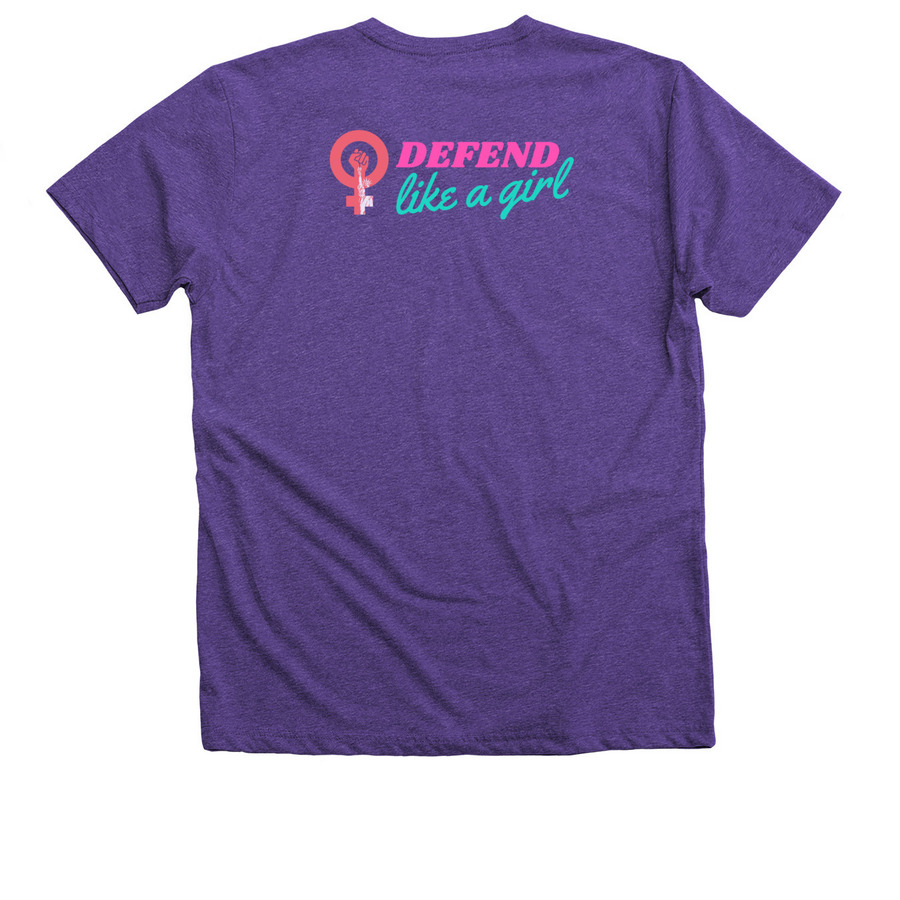 DEFEND LIKE A GIRL -Women's Conference - 2022, a Purple Rush Premium V-Neck Tee (back-view)