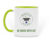 Coffee mug with logo, a Green Two-Tone Ceramic Mug (back-view)