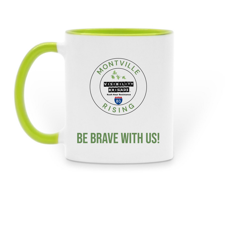 Coffee mug with logo, a Green Two-Tone Ceramic Mug (back-view)