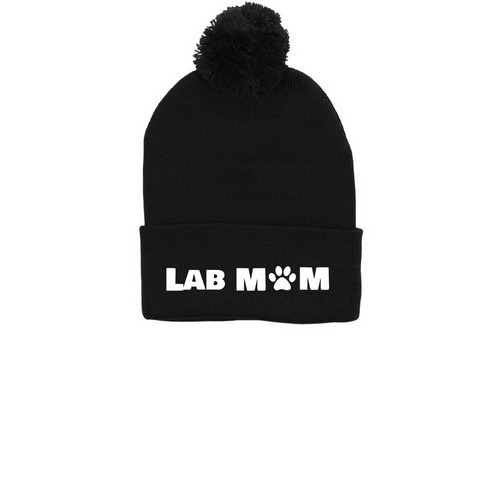 Beanie, a Black Printed Pom-Pom Beanie
