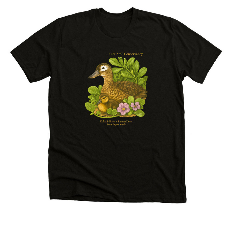 Koloa P?haka (Laysan Duck) Shirts, a Black Heather Premium Unisex Tee
