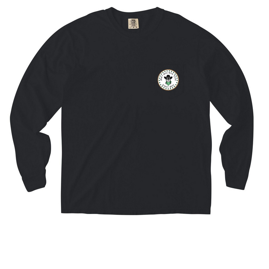 Don't Mess With Texas Street Dogs, a Black Comfort Colors Long Sleeve Pocket Tee