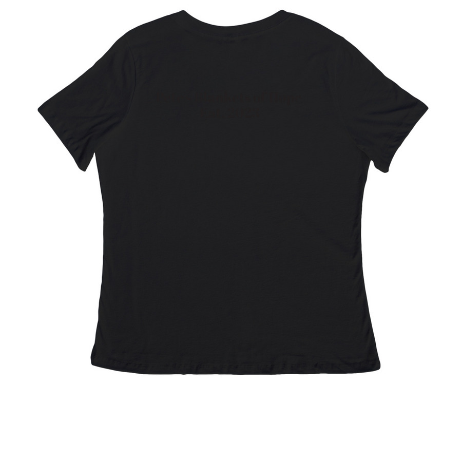 Granny Square Love., a Black Women's Relaxed V-Neck Tee (back-view)