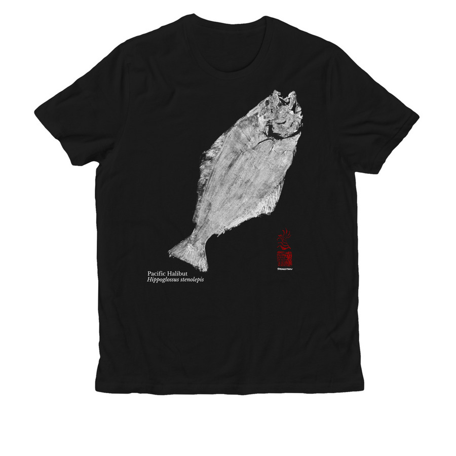 Pacific Halibut gyotaku tanks and shirts&nbsp;, a Deep Black Allmade Organic Cotton Unisex Tee