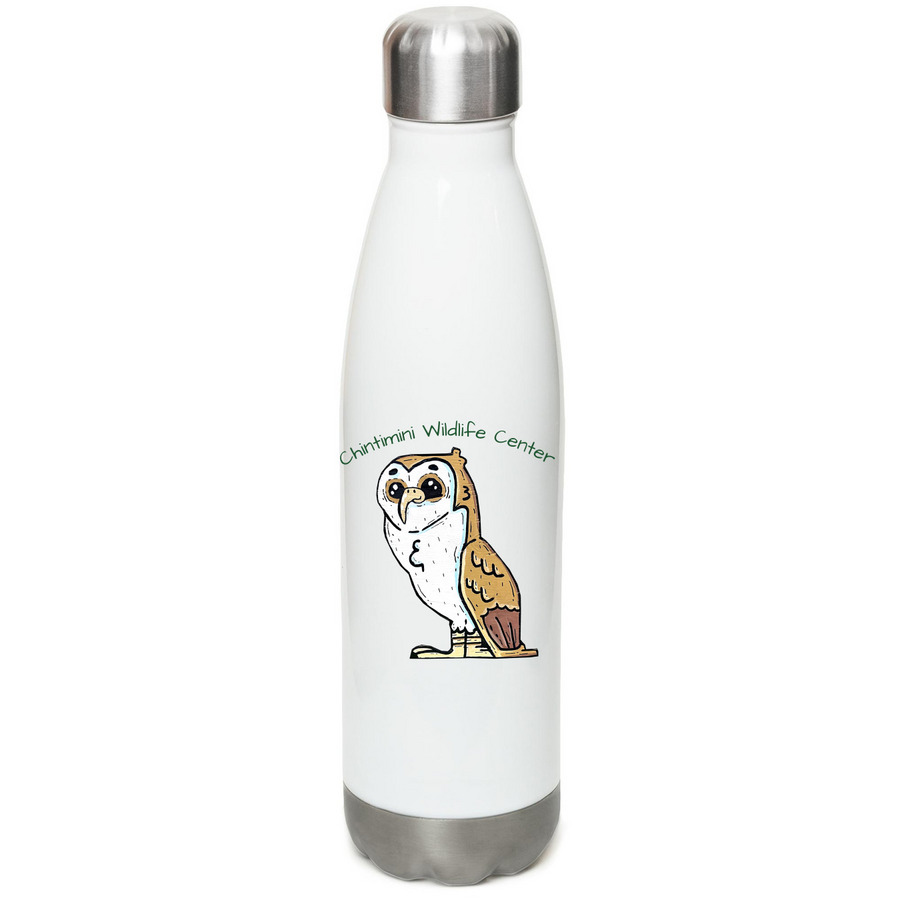 Avian Ambassadors: Owl Water Bottle, a White Stainless Steel Water Bottle