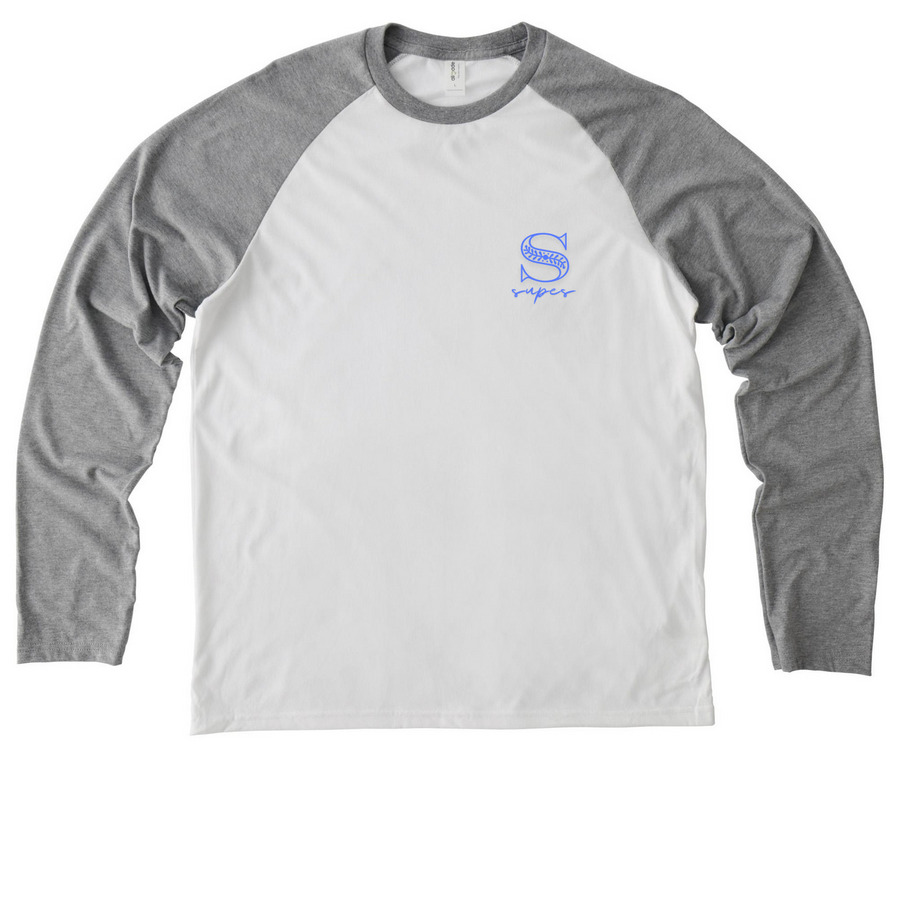 Supes, a Aluminum Grey/ Bright White Allmade Eco Triblend Colorblock Raglan Long Sleeve Tee