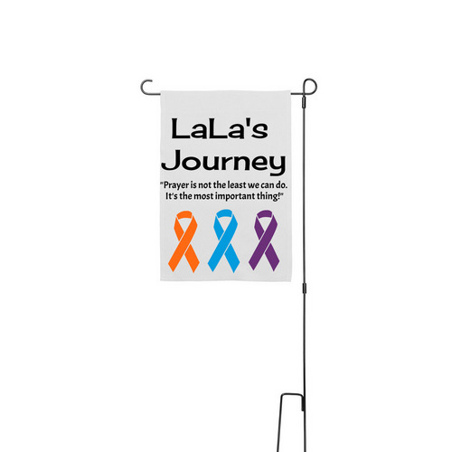 LaLa's Journey Garden Flag, a White 12" x 18" Yard Flag with Stake