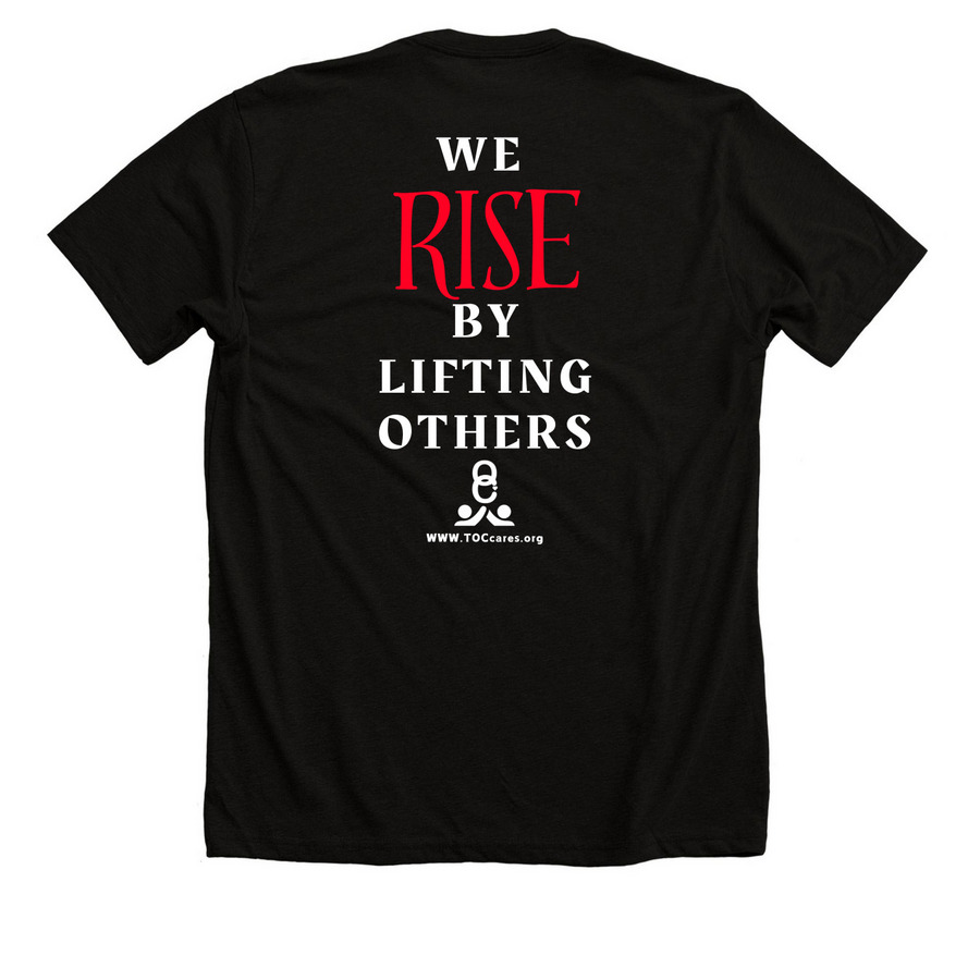 We Rise Shirt *Design on Back*, a Solid Black Blend Premium Unisex Tee (back-view)
