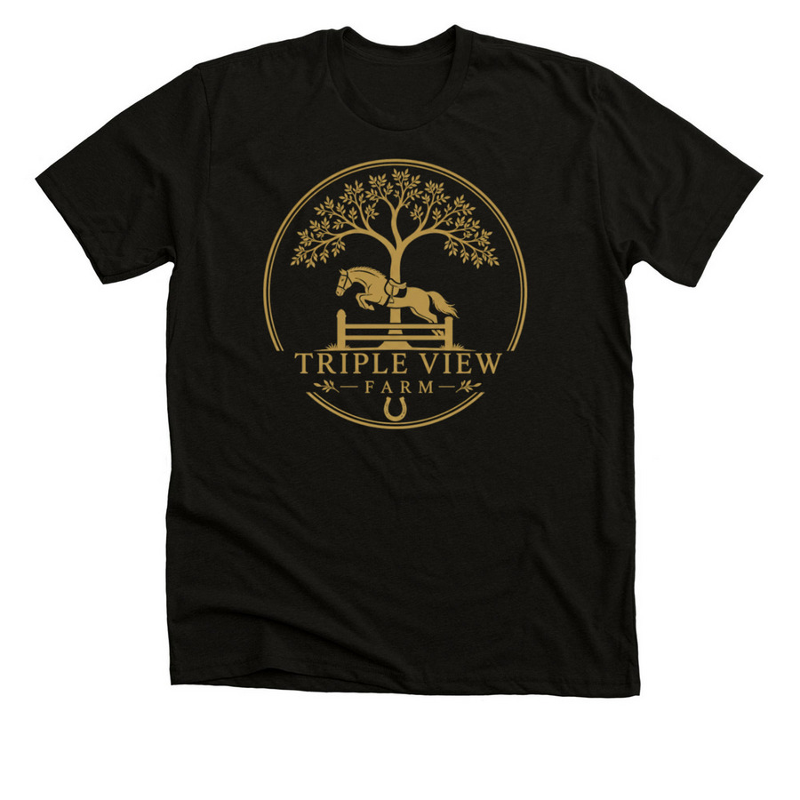 Triple View Farm | Gold Logo Apparel, a Black Heather Premium Unisex Tee