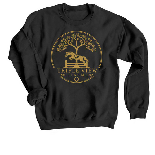 Triple View Farm | Gold Logo Apparel, a Black Crewneck Sweatshirt
