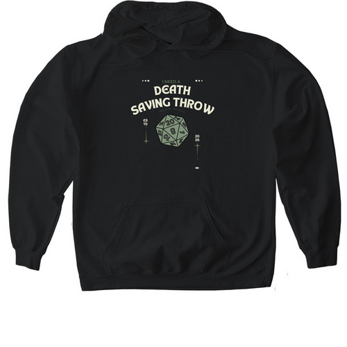 Death Saving Throw, a Black Gildan Softstyle Pullover Hoodie