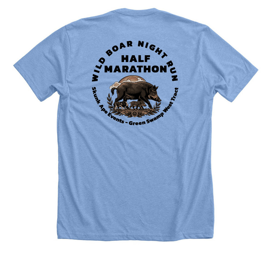 Wild Boar Night Run, a Heather Carolina Blue Premium Unisex Tee (back-view)