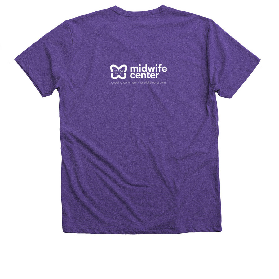 I gave birth to 1 of 10,000 babies, a Purple Rush Premium V-Neck Tee (back-view)