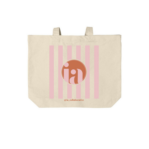 Pink Stripe Tote, a Natural Cotton Canvas Tote Bag