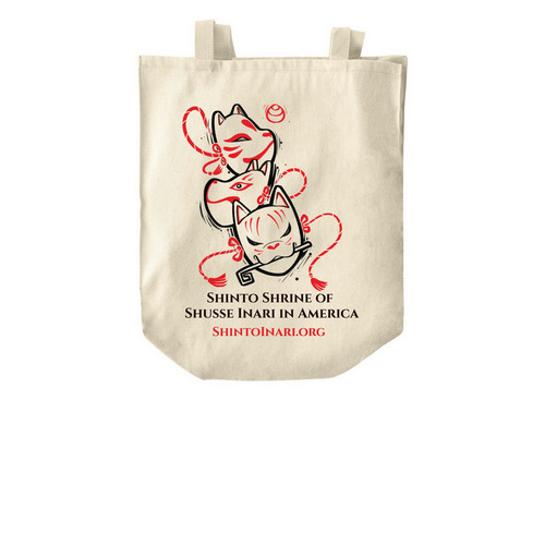 3 Kitsune Mask Tote, a Natural Over-the-Shoulder Shopping Tote Bag