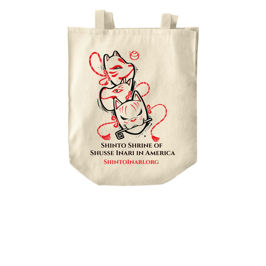 3 Kitsune Mask Tote, a Natural Over-the-Shoulder Shopping Tote Bag