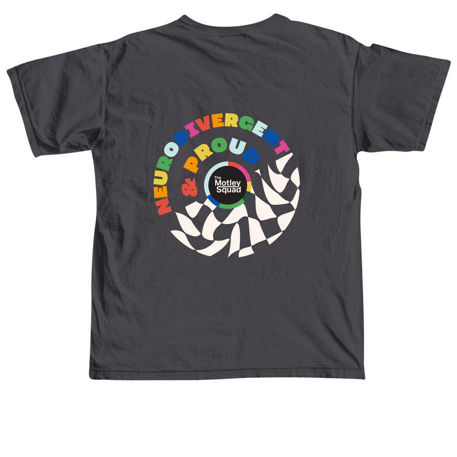 Neurodivergent & Proud, a Graphite Comfort Colors Unisex Tee (back-view)