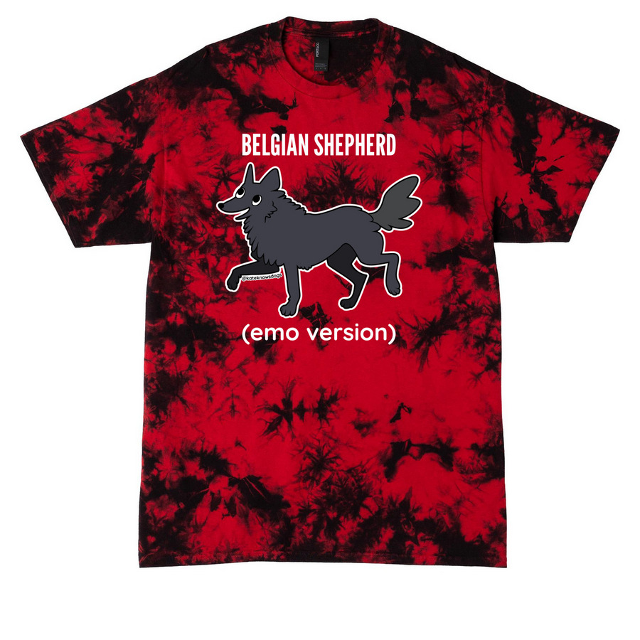 Belgian Shepherd (emo version), a Black/ Red Crystal Tie Dye Tee