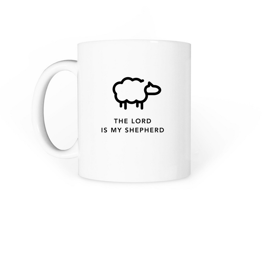 Psalm 23 Mug, a White Coffee Mug (back-view)