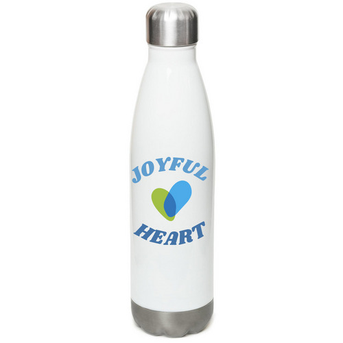 Joyful Water Bottle, a White Stainless Steel Water Bottle
