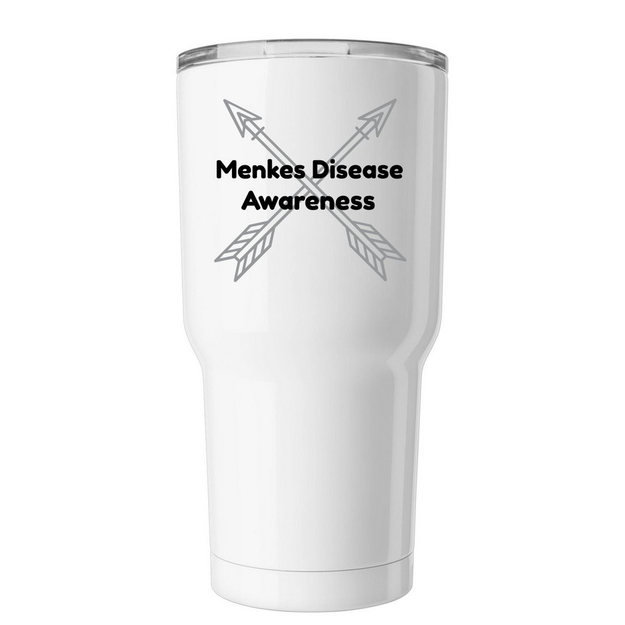 Menkes Disease Awareness Tumbler, a White Insulated Tumbler (back-view)