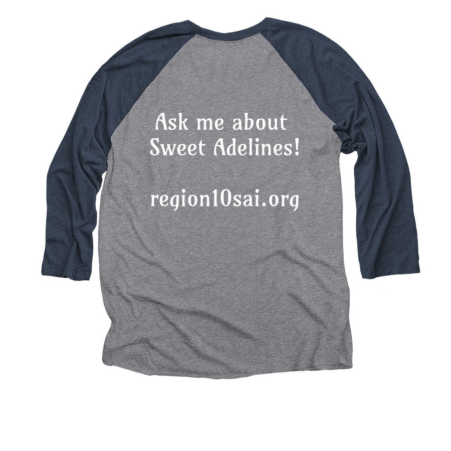 Ask Me About Sweet Adelines, a Vintage Navy and Premium Heather 3/4 Sleeve Baseball Tee (back-view)