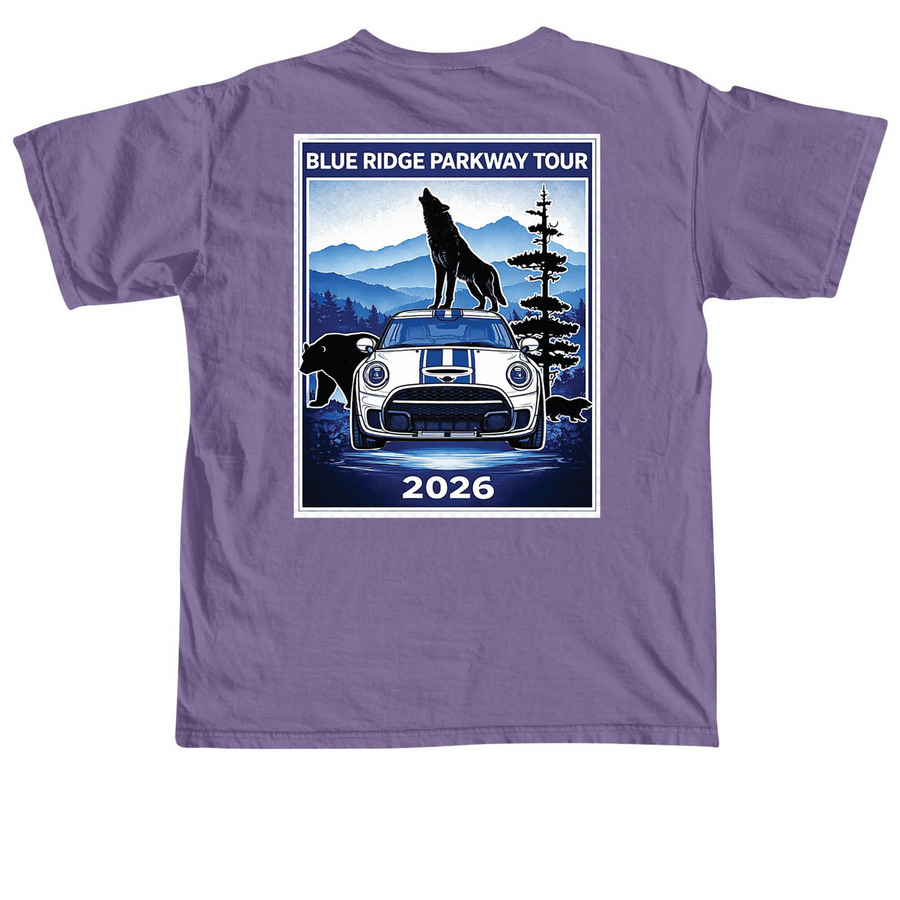 BLUE RIDGE PARKWAY TOUR 2026, a Grape Comfort Colors Unisex Tee (back-view)