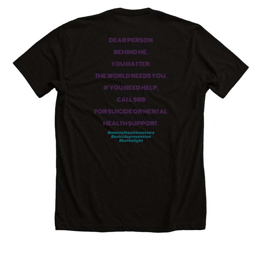 Mental Health and Suicide Prevention, a Solid Black Blend Premium Unisex Tee (back-view)
