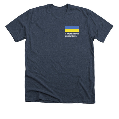 Stand with KCA Ukraine, a Heather Midnight Navy Premium Unisex Tee