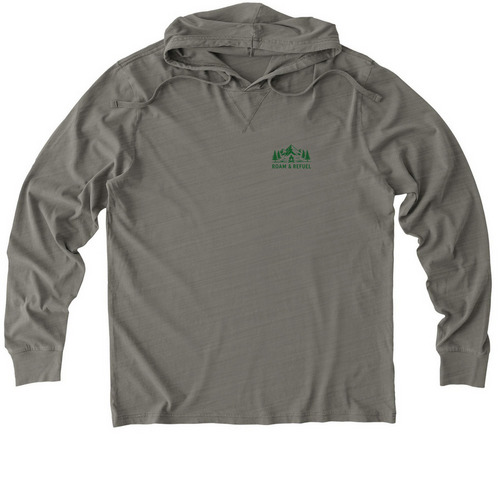 Roam & Refuel Bonfire, a Driftwood Grey Allmade Organic Cotton Mineral Dye Hoodie Tee