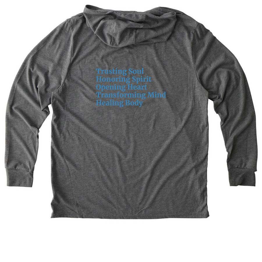 The Heart of the Healer, a Aluminum Grey Allmade Eco Triblend Hoodie Tee (back-view)