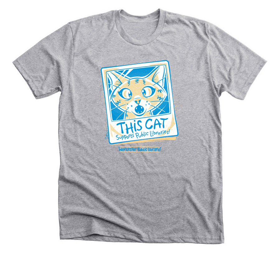 This Cat Supports Public Libraries, a Athletic Heather Premium Unisex Tee